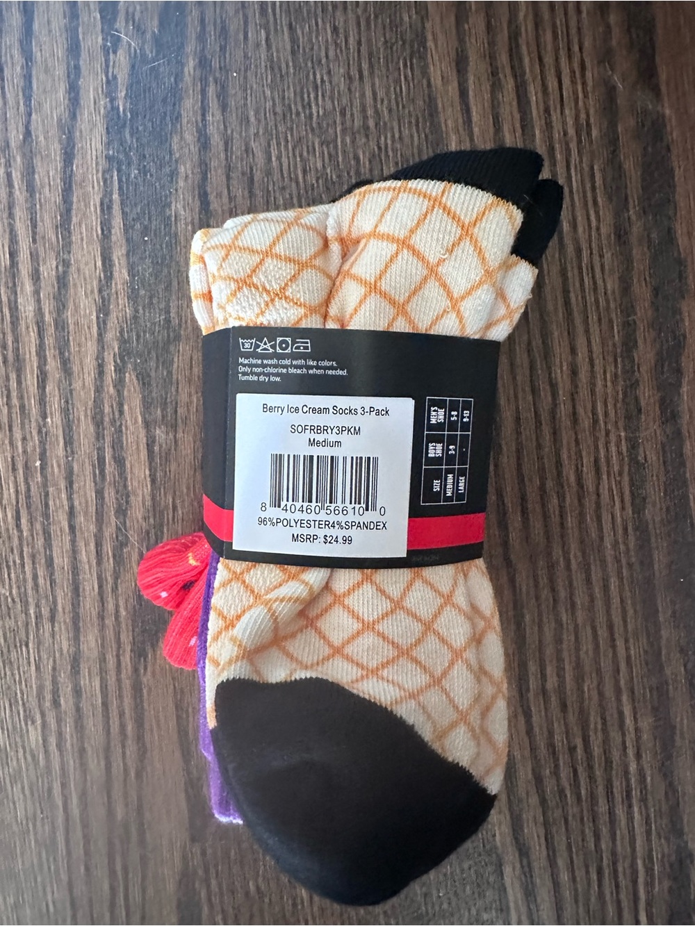 New NWT baseball lifestyle Youth Ice Cream Socks 3 Pack Blue, Pink M - Picture 4 of 4
